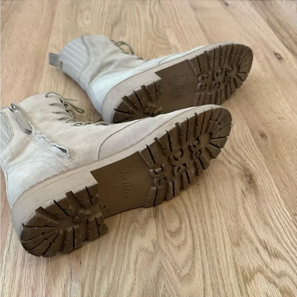 Sam Edelman Lex Combat Boots Cream Sesame Suede Leather Size 7 - Picture 9 of 13